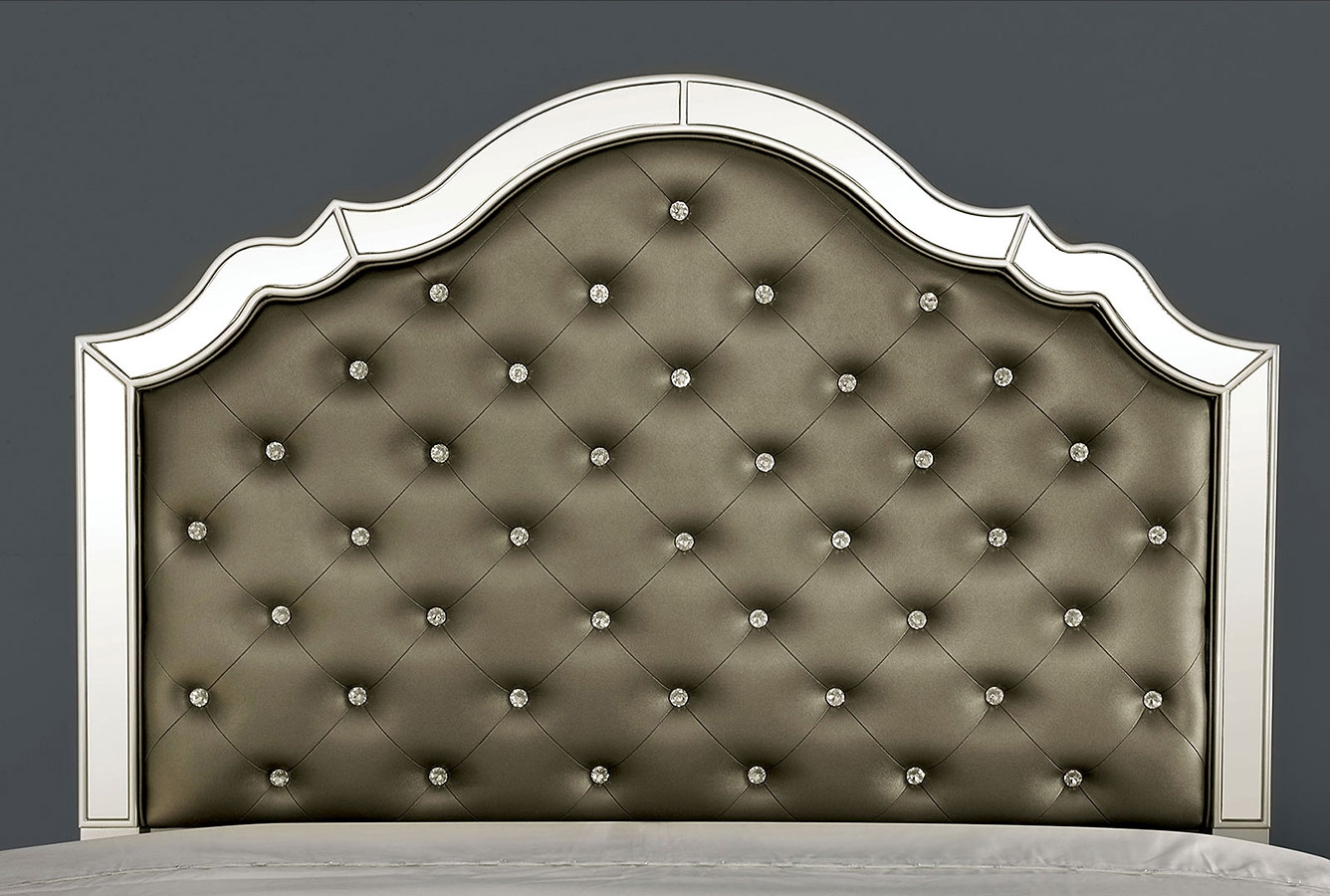 Eliora Leatherette/Mirror/Wood Tufted Panel Bed, Queen Size