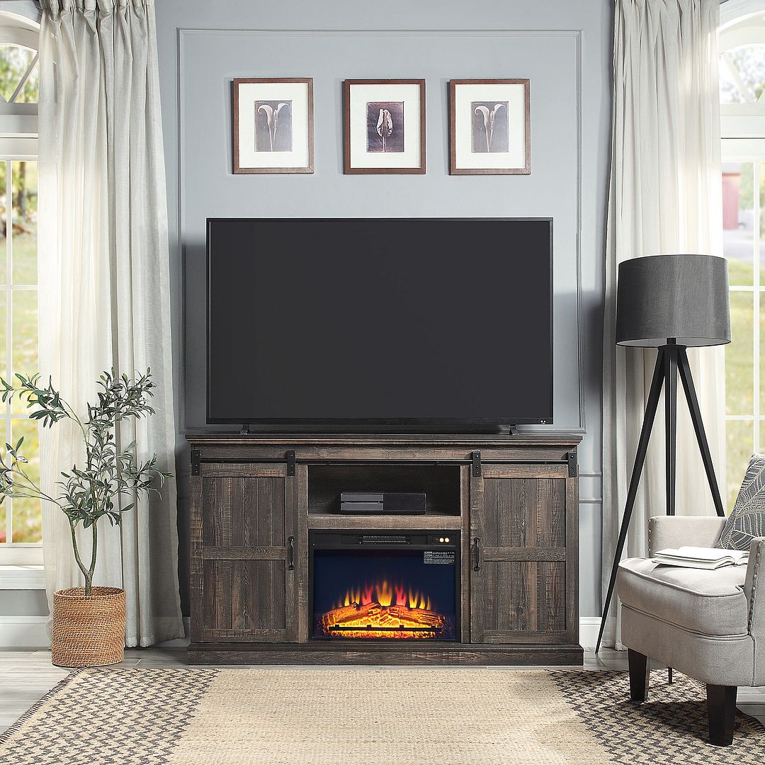 Myrtle 60-inch Fireplace w/2 Sliding Doors & Media Wire Management