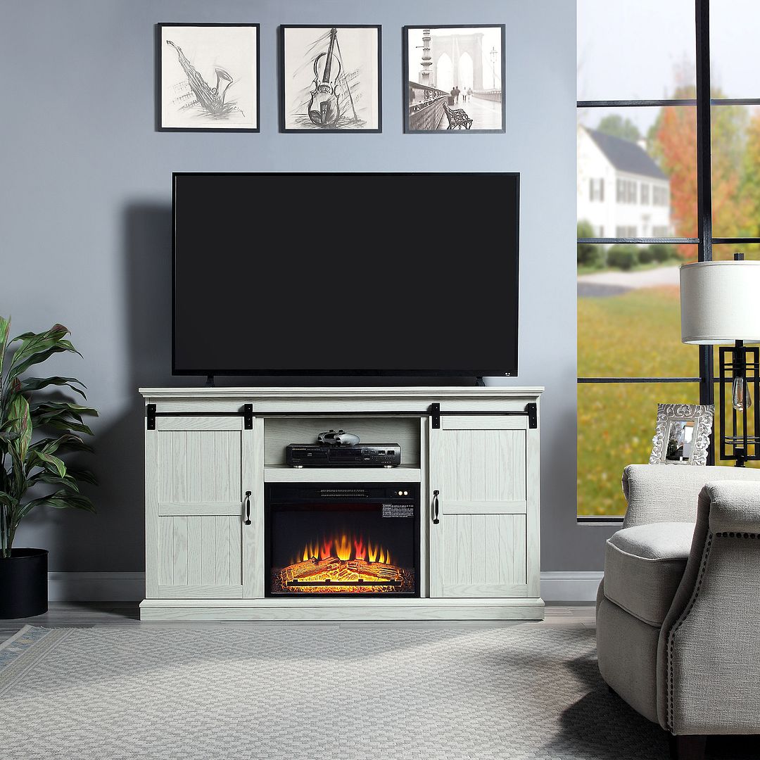 Myrtle 60-inch Fireplace w/2 Sliding Doors & Media Wire Management