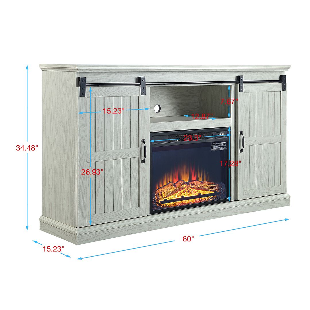 Myrtle 60-inch Fireplace w/2 Sliding Doors & Media Wire Management