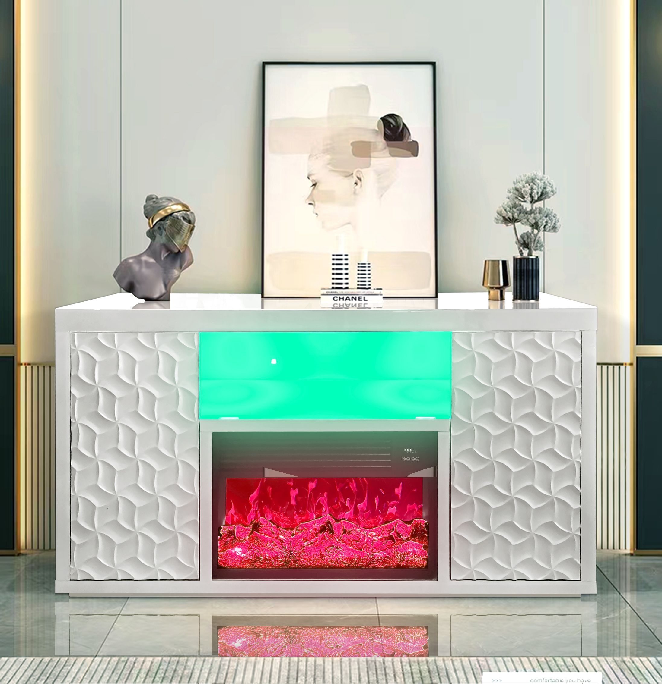 Timeless Electric Fireplace with Color LED Panel & Remote