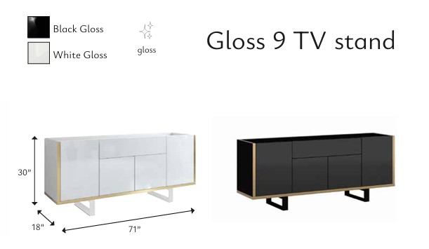 Gloss 9 Wood TV Stand with 4 Doors & Drawer