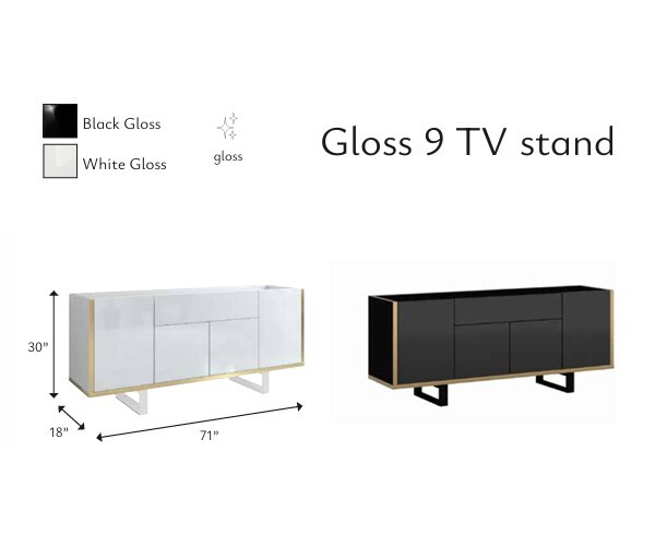 Gloss 9 Wood TV Stand with 4 Doors & Drawer