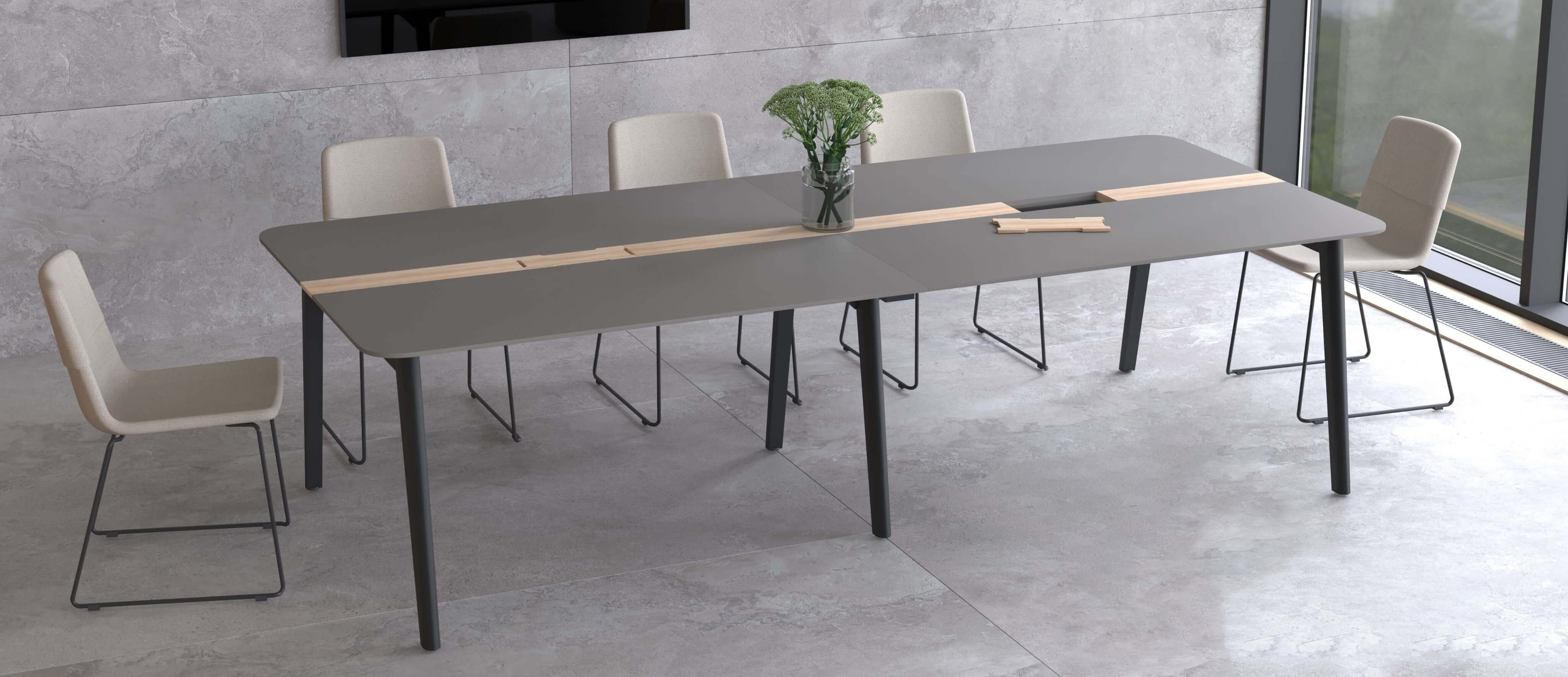 Nova Wood Rectangular HPL 8-Person Office Meeting Table w/2 Grommets & 2 Metal Cable Trays