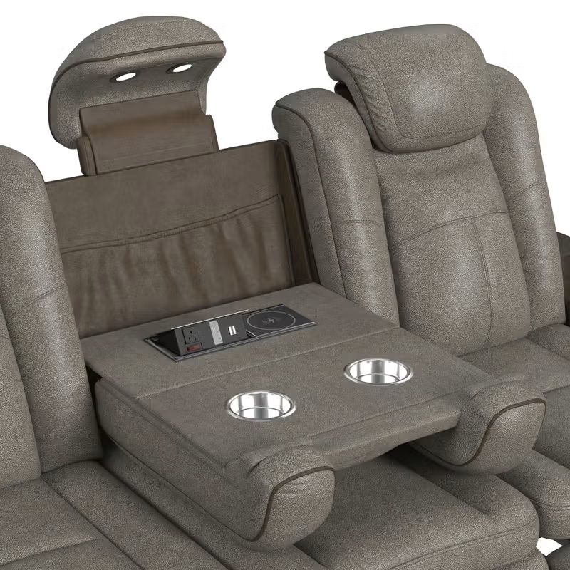 SM Lantana Faux Leather Power Reclining Sofa w/LED Light