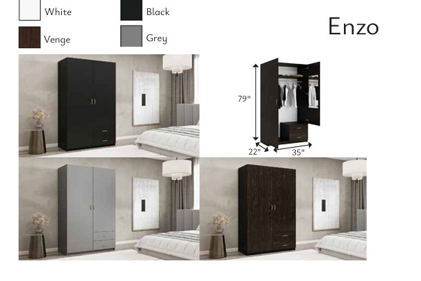 Enzo 2-Door Wood Wardrobe with 2 Drawers