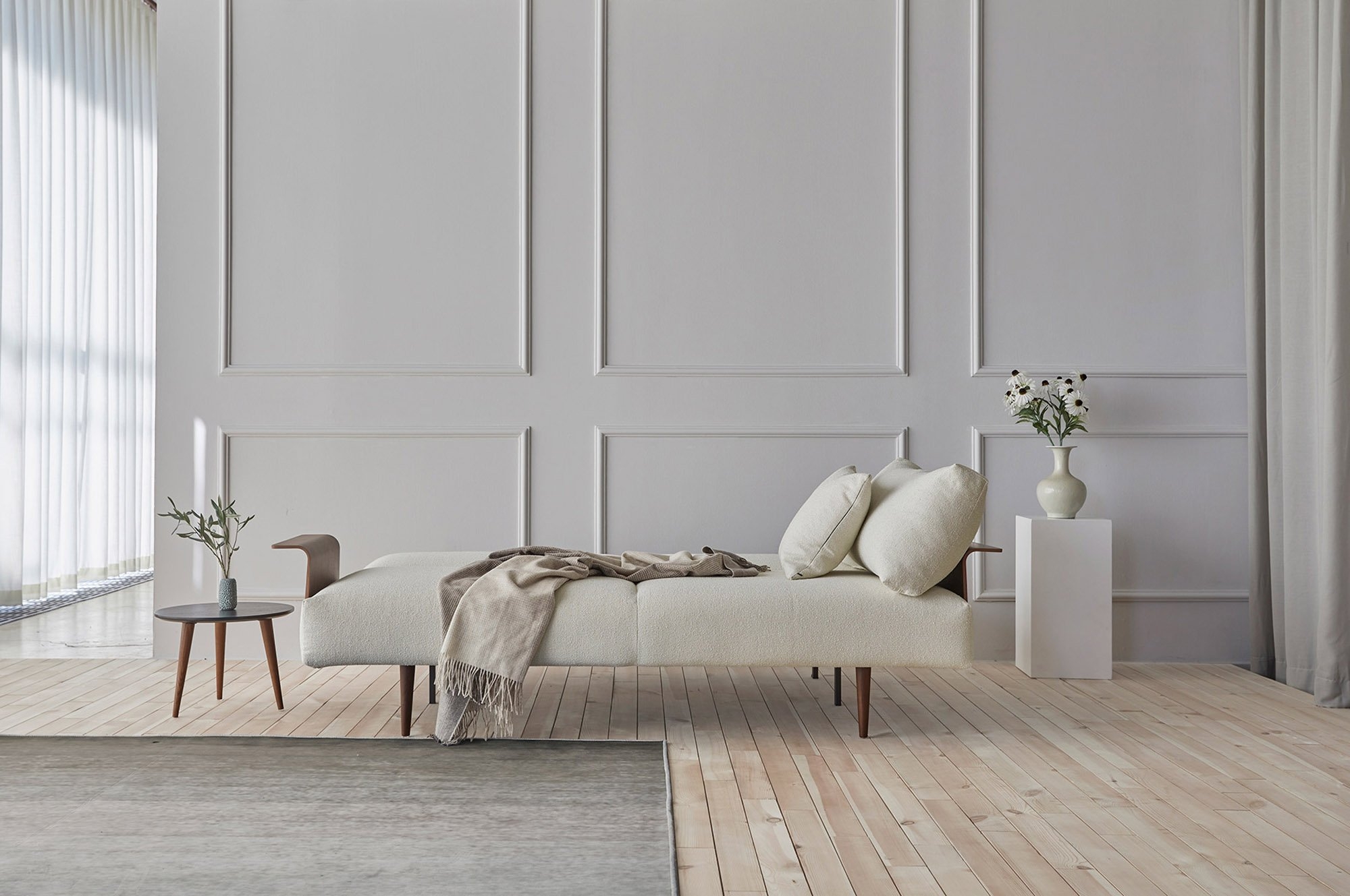 Frode Fabric Sofa Bed w/Walnut Arms