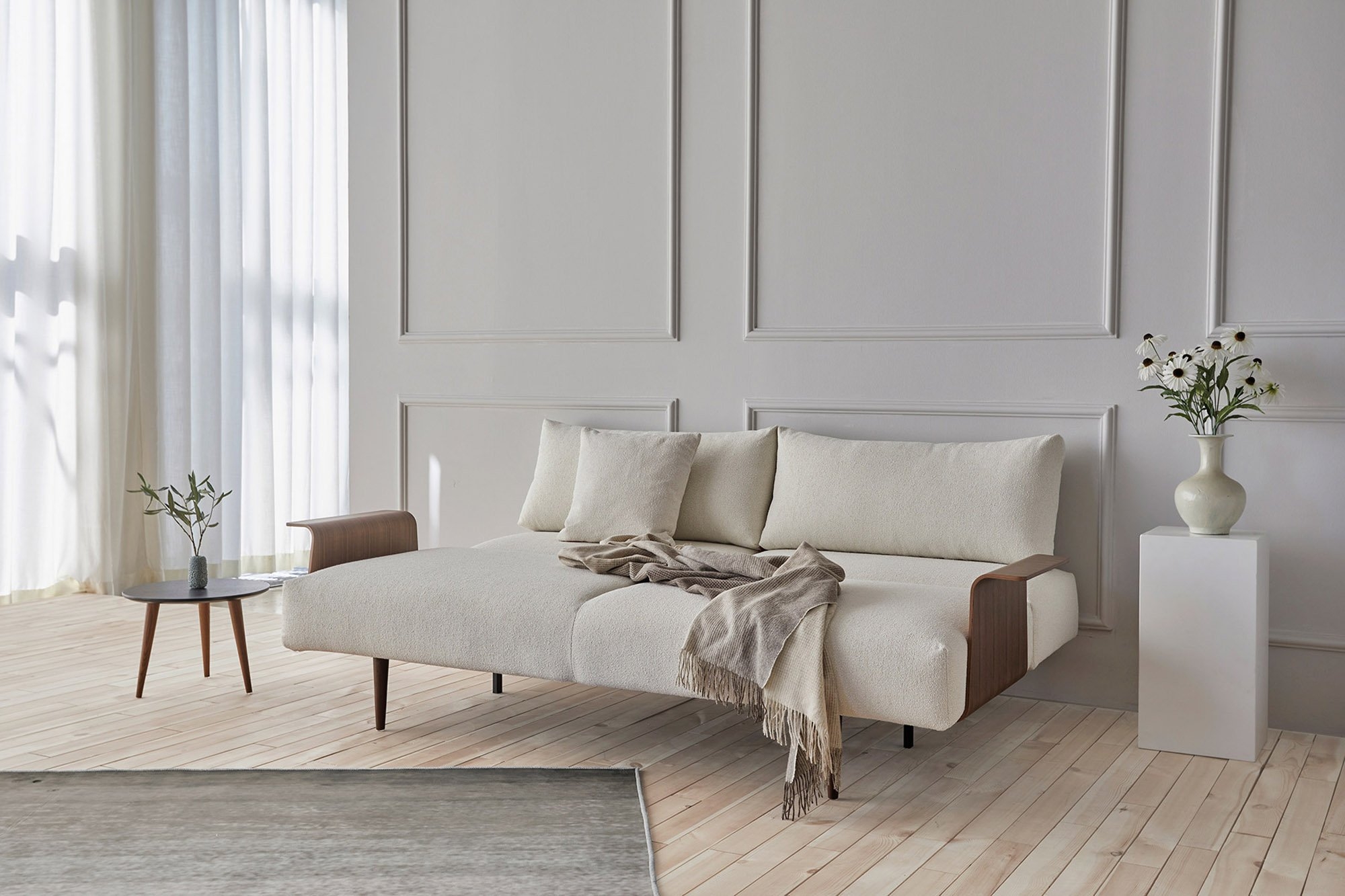 Frode Fabric Sofa Bed w/Walnut Arms