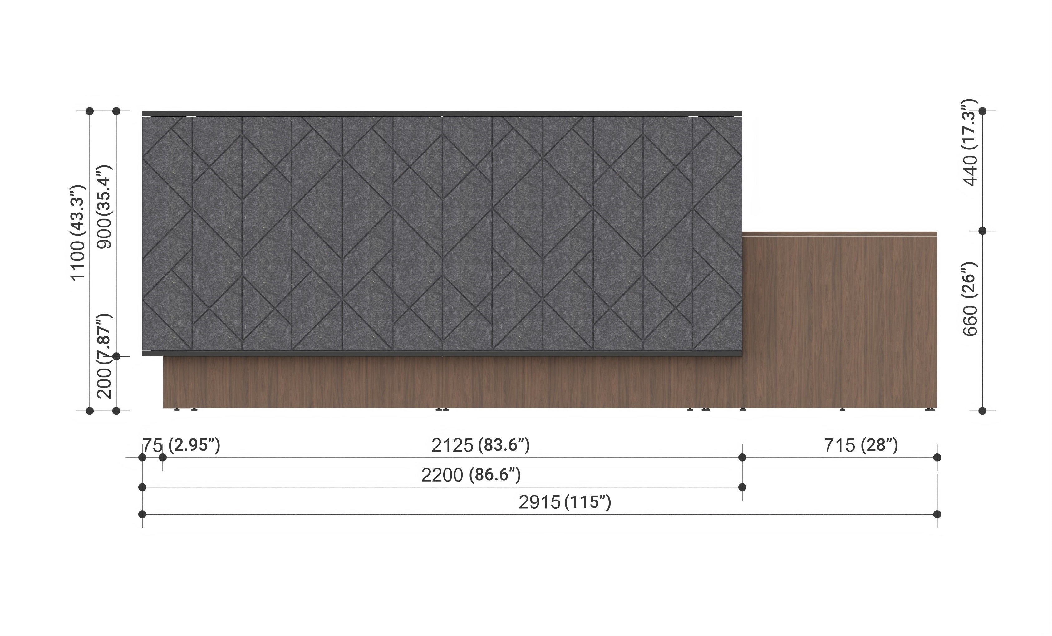 NARBUTAS Left Reception Unit With Side Storage Size Information