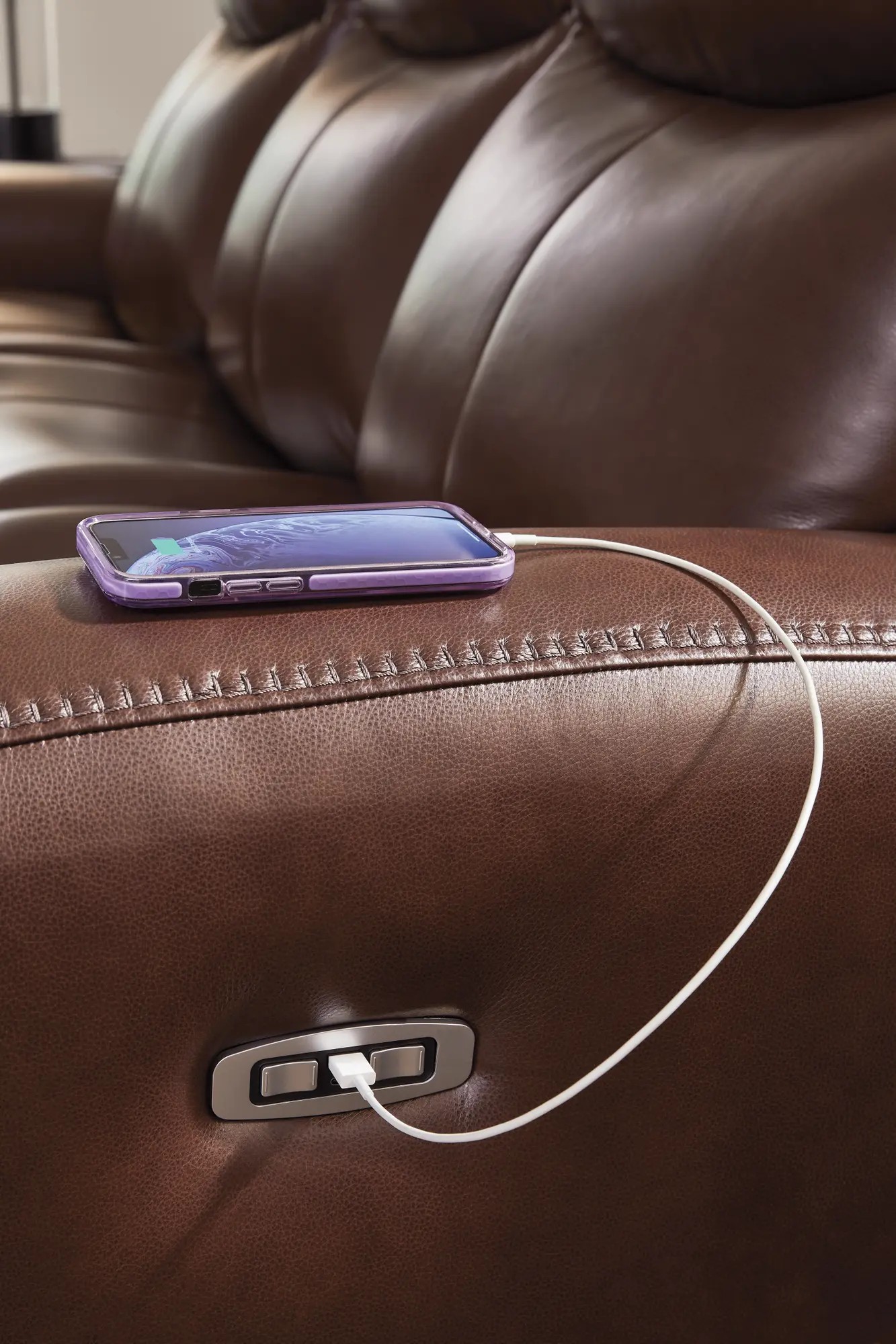 Next Move Leather Power Reclining Living Room Set with Adjustable Headrest