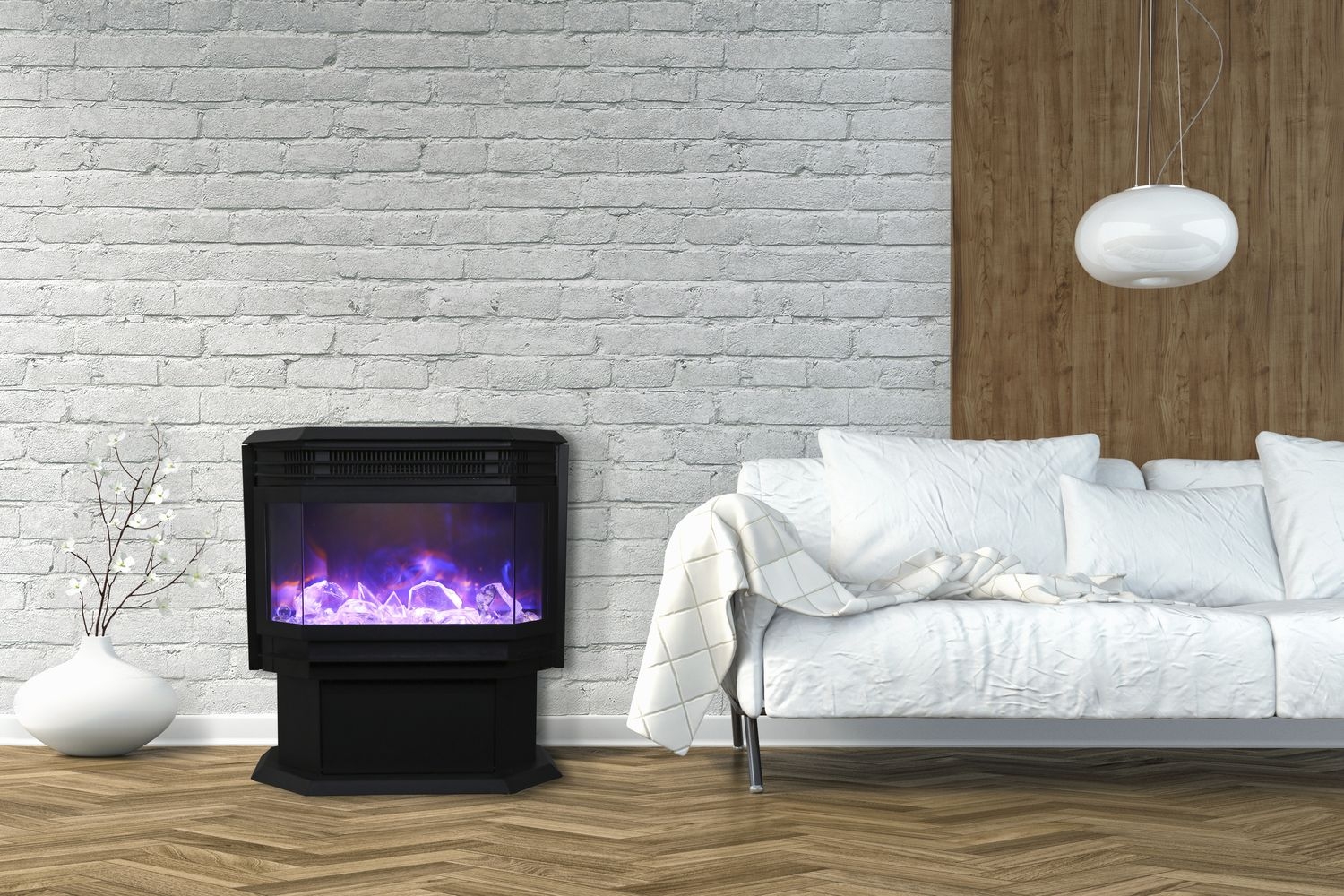 Free Stand 26" Fireplace w/Log Set and Sable Glass
