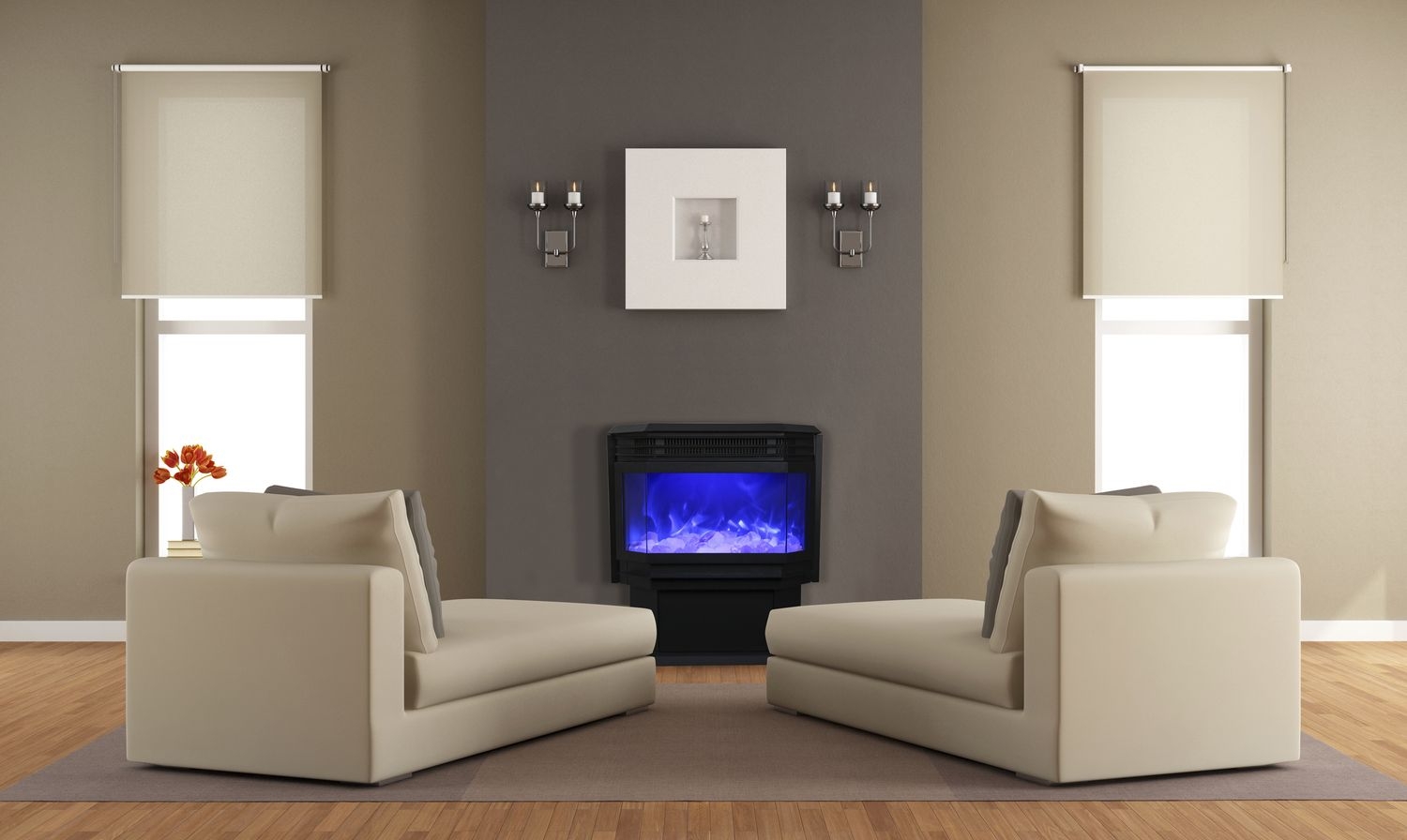 Free Stand 26" Fireplace w/Log Set and Sable Glass