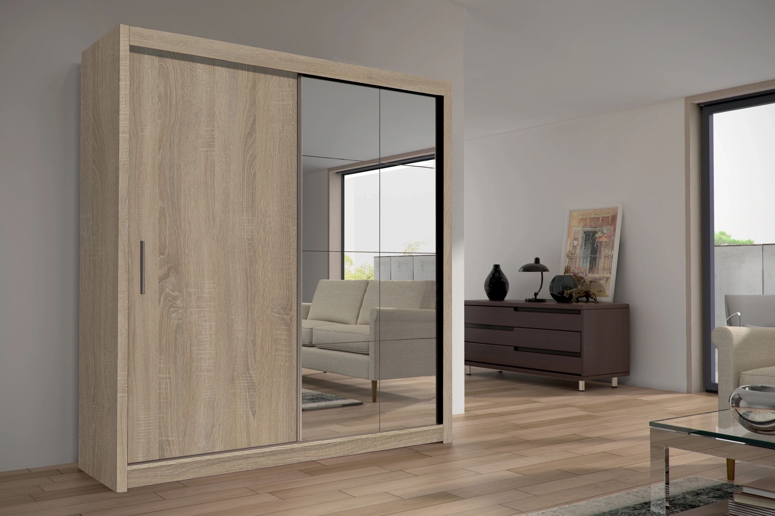Peso 79-inch 2-Door Wood Wardrobe with Mirror