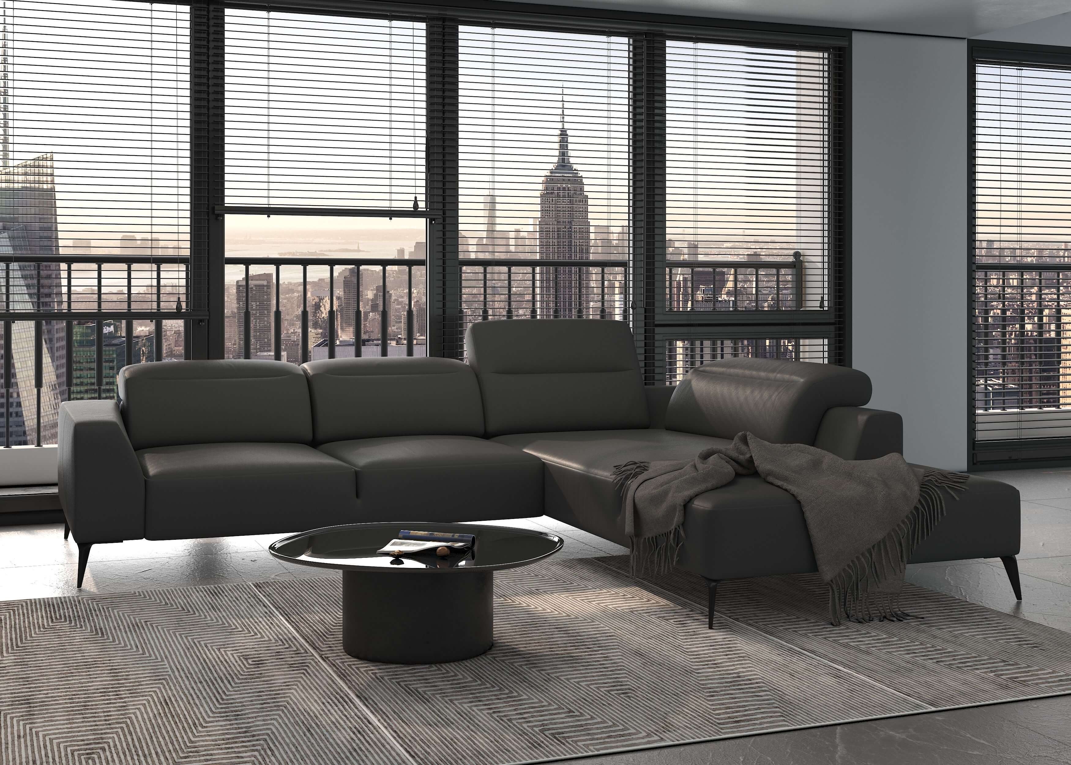Luzzi 116" Premium Italian Leather Right Arm Chaise Sectional