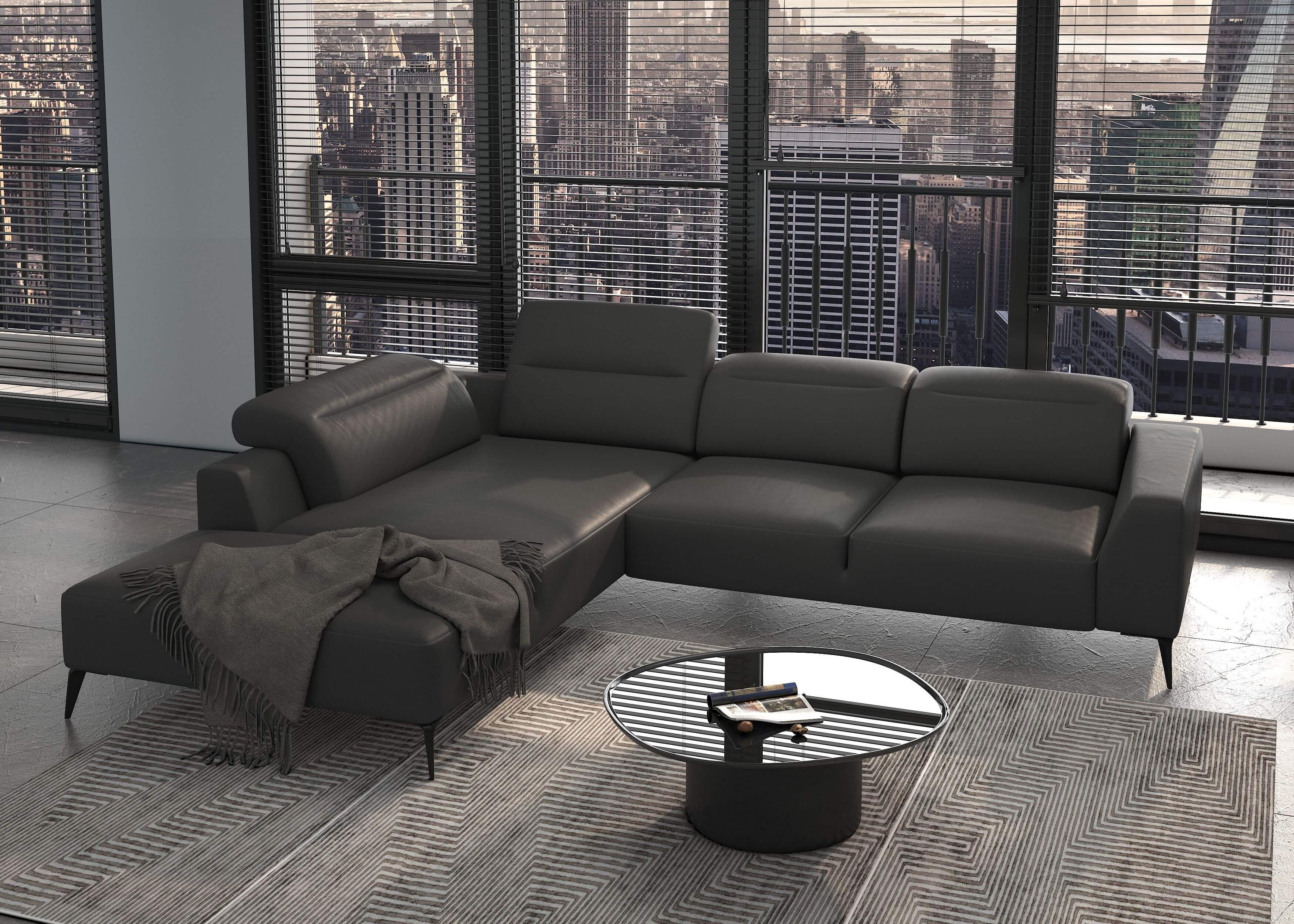 Luzzi 116" Premium Italian Leather Left Arm Chaise Sectional