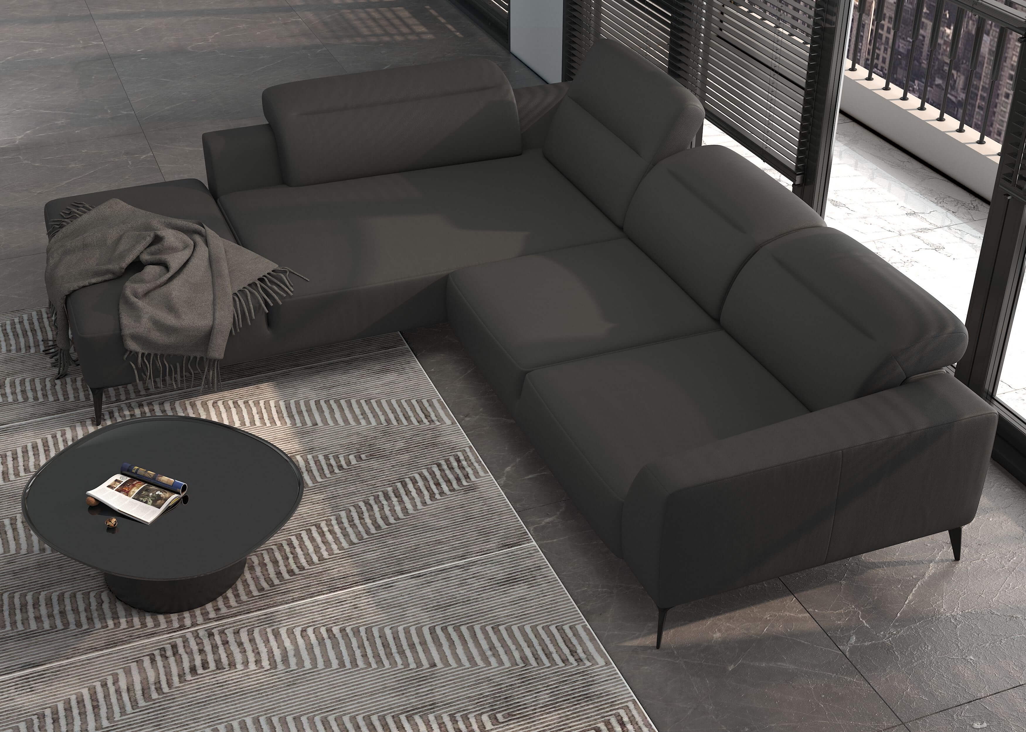 Luzzi 116" Premium Italian Leather Left Arm Chaise Sectional