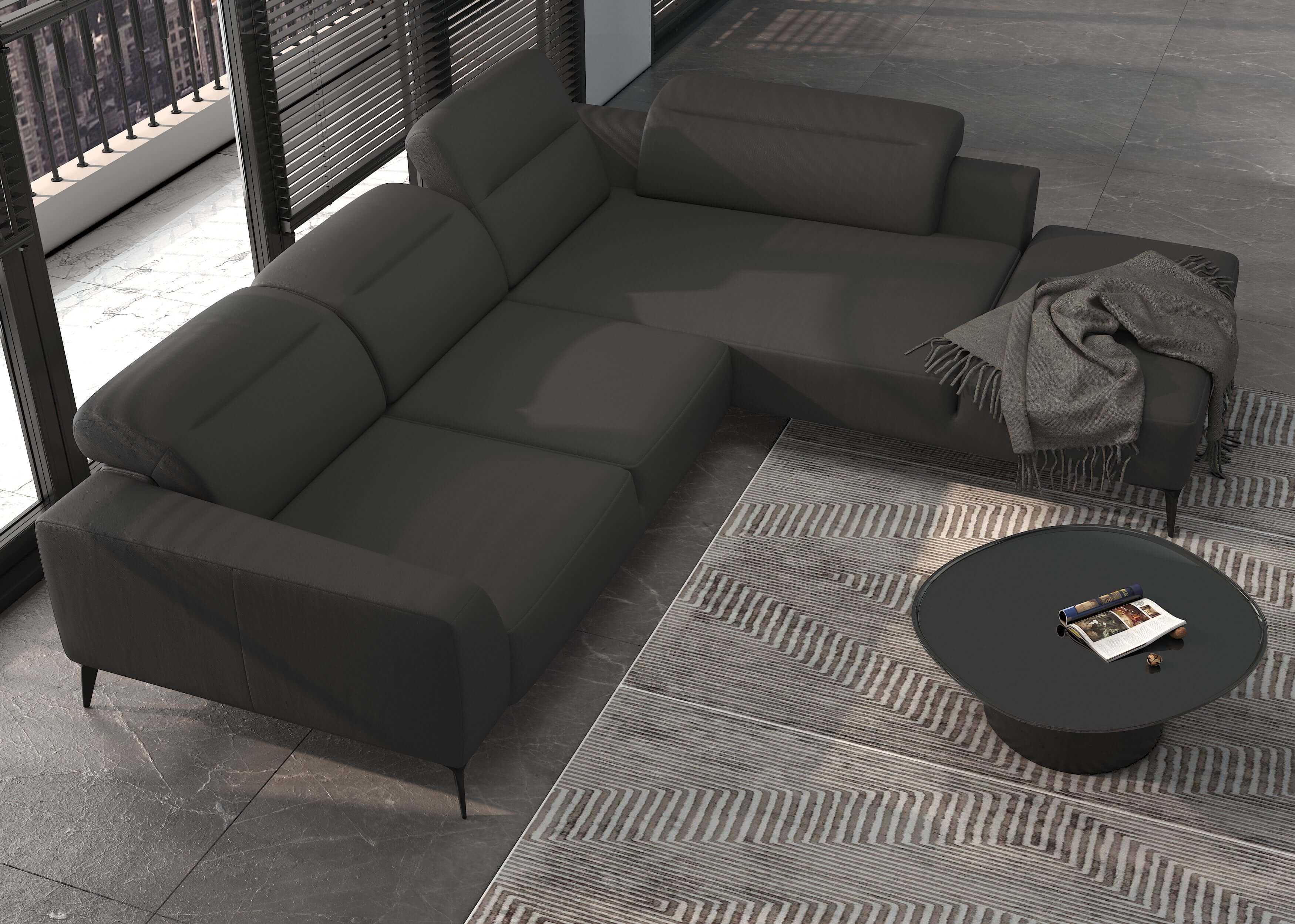 Luzzi 116" Premium Italian Leather Right Arm Chaise Sectional