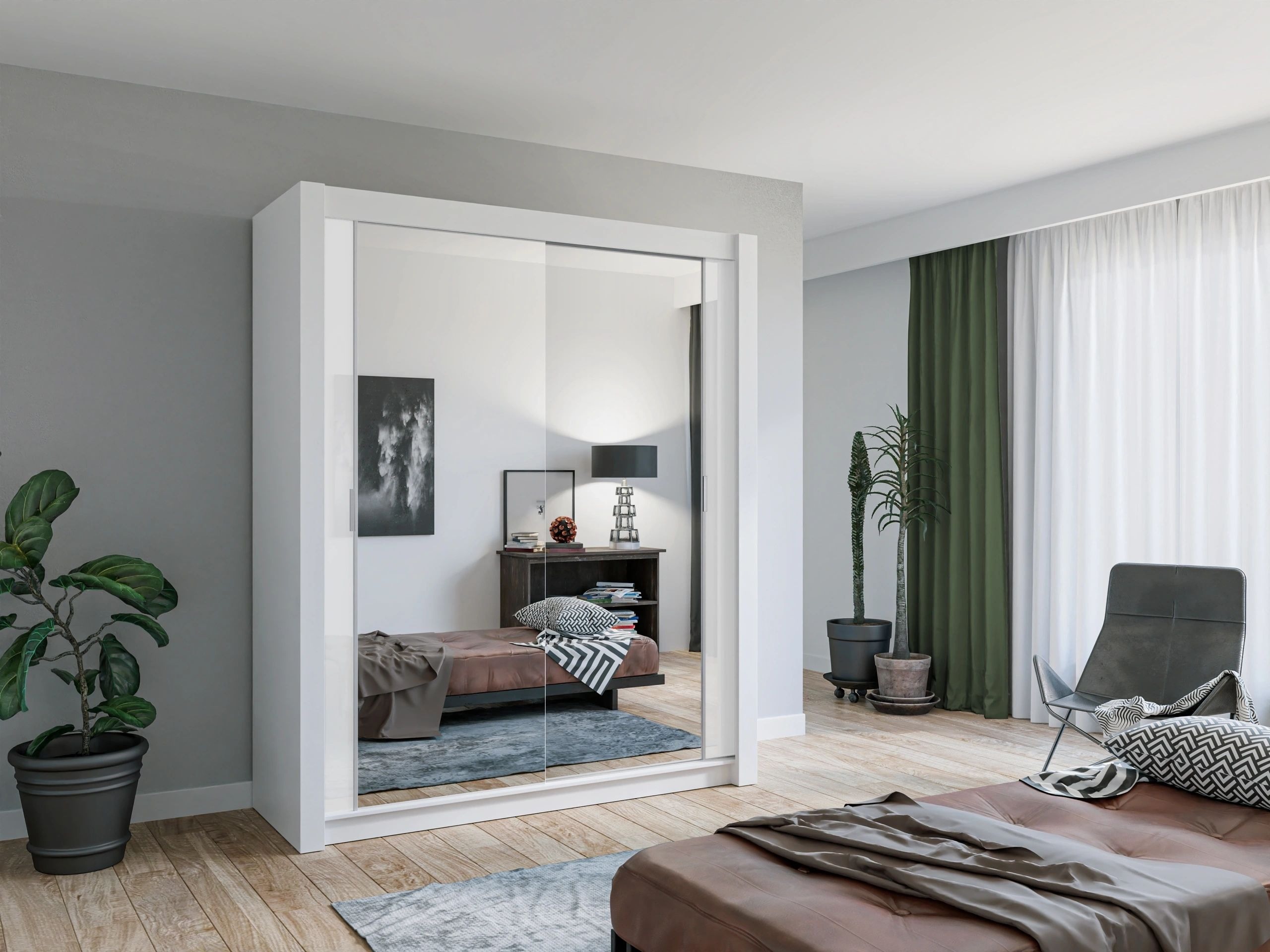 Chico 80-inch 2-Door Wood Wardrobe with Mirror