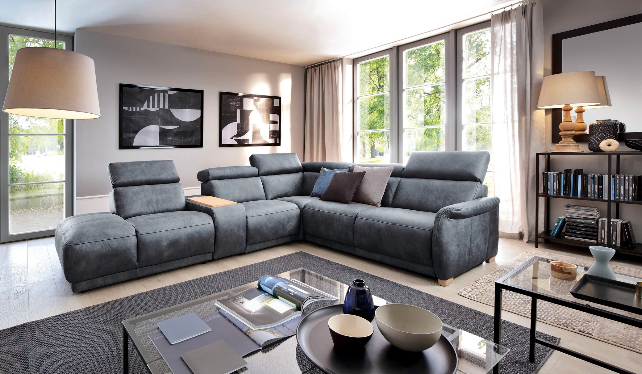 Brussels 5-Piece Microfiber Fabric Storage Sectional Sleeper Sofa
