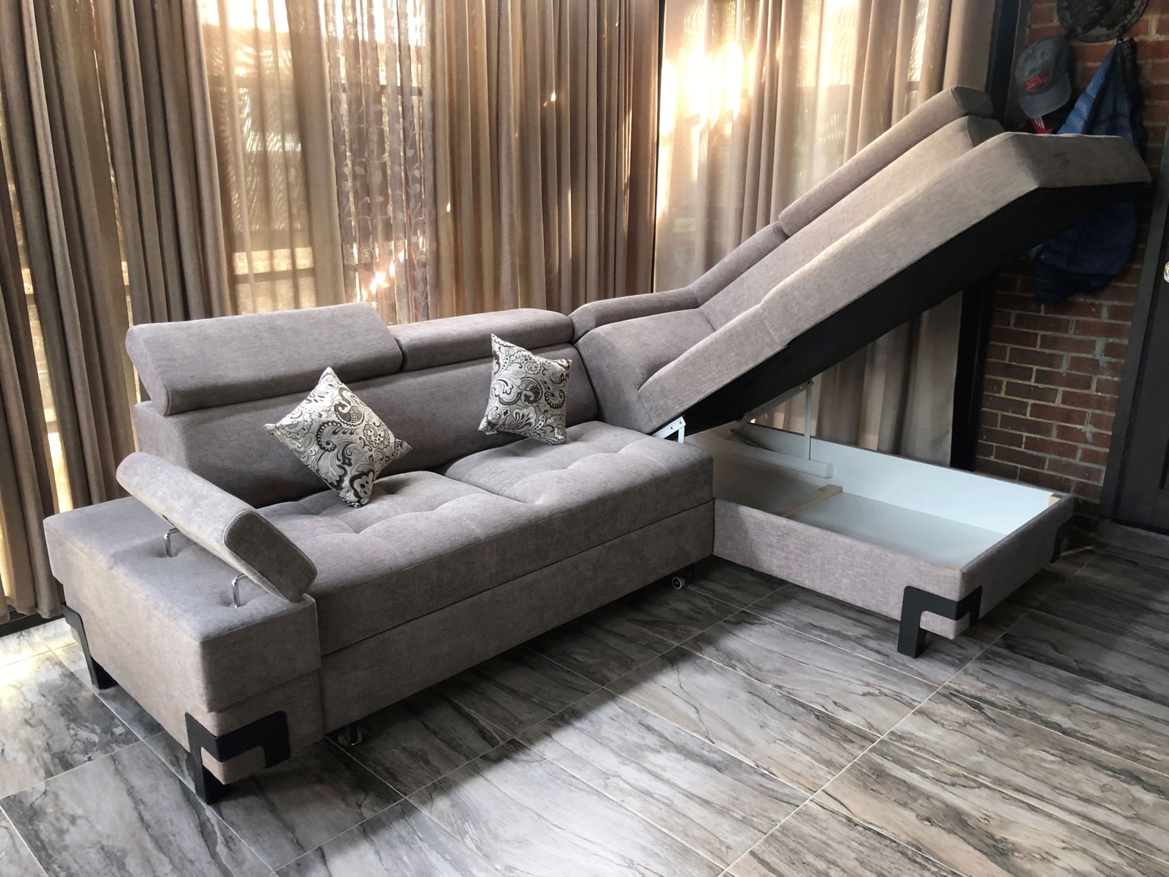 Garda Fabric L-Shaped Sectional Sofa w/Bed and Storage