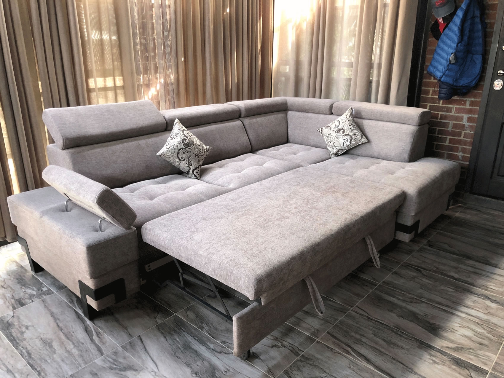 Garda Fabric L-Shaped Sectional Sofa w/Bed and Storage