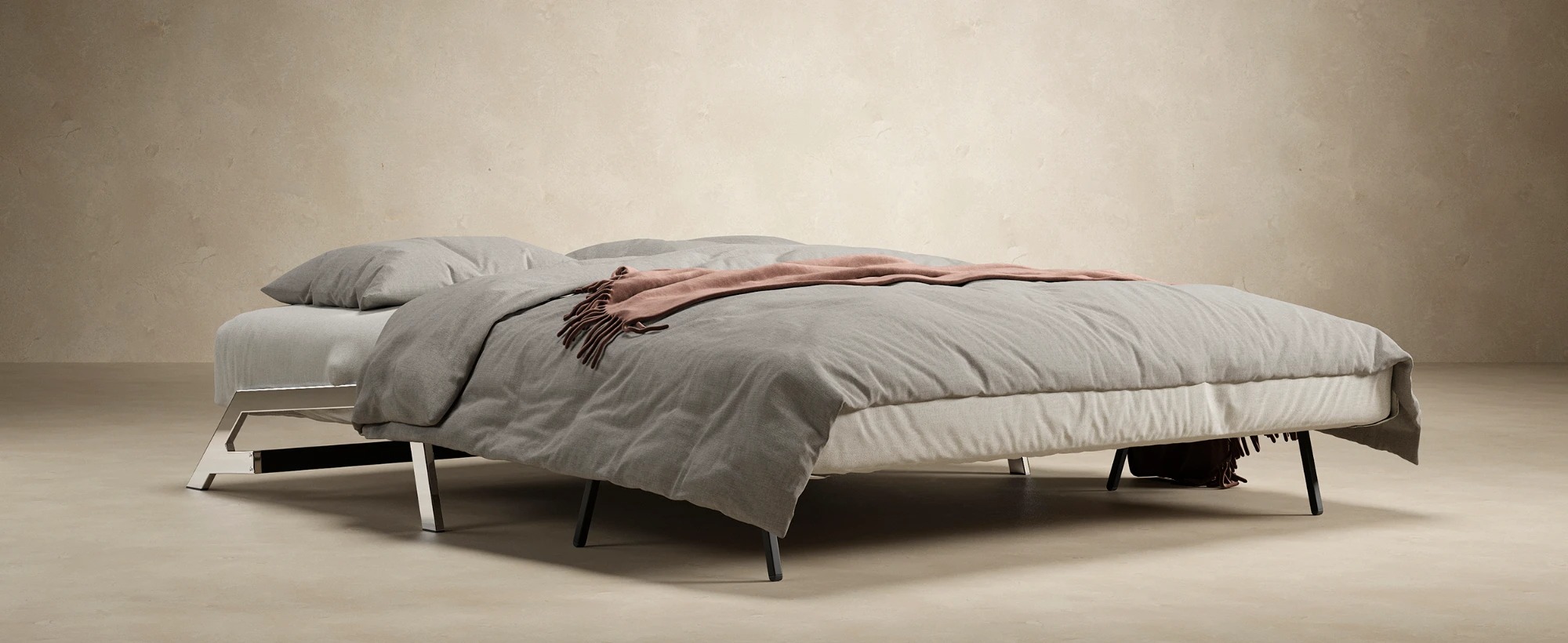 Cubed Deluxe Fabric Sofa Bed w/Chrome Legs, Queen Size