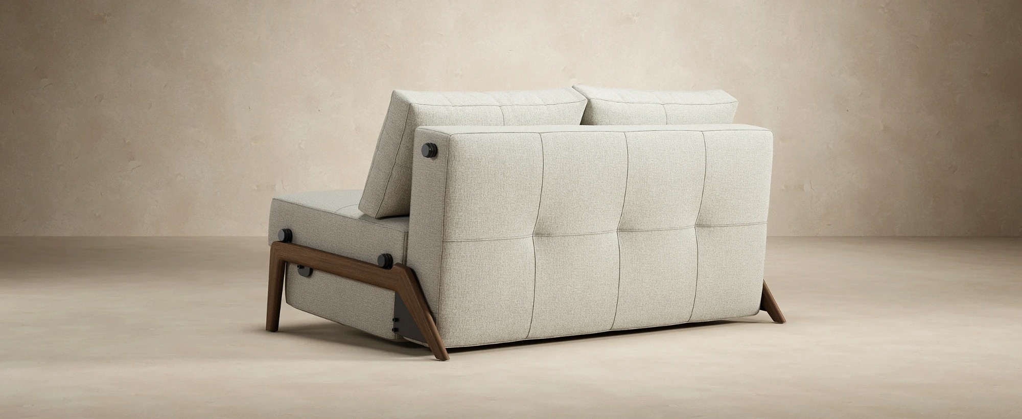 Cubed Deluxe Fabric Sofa Bed w/Dark Wood Legs, Full Size