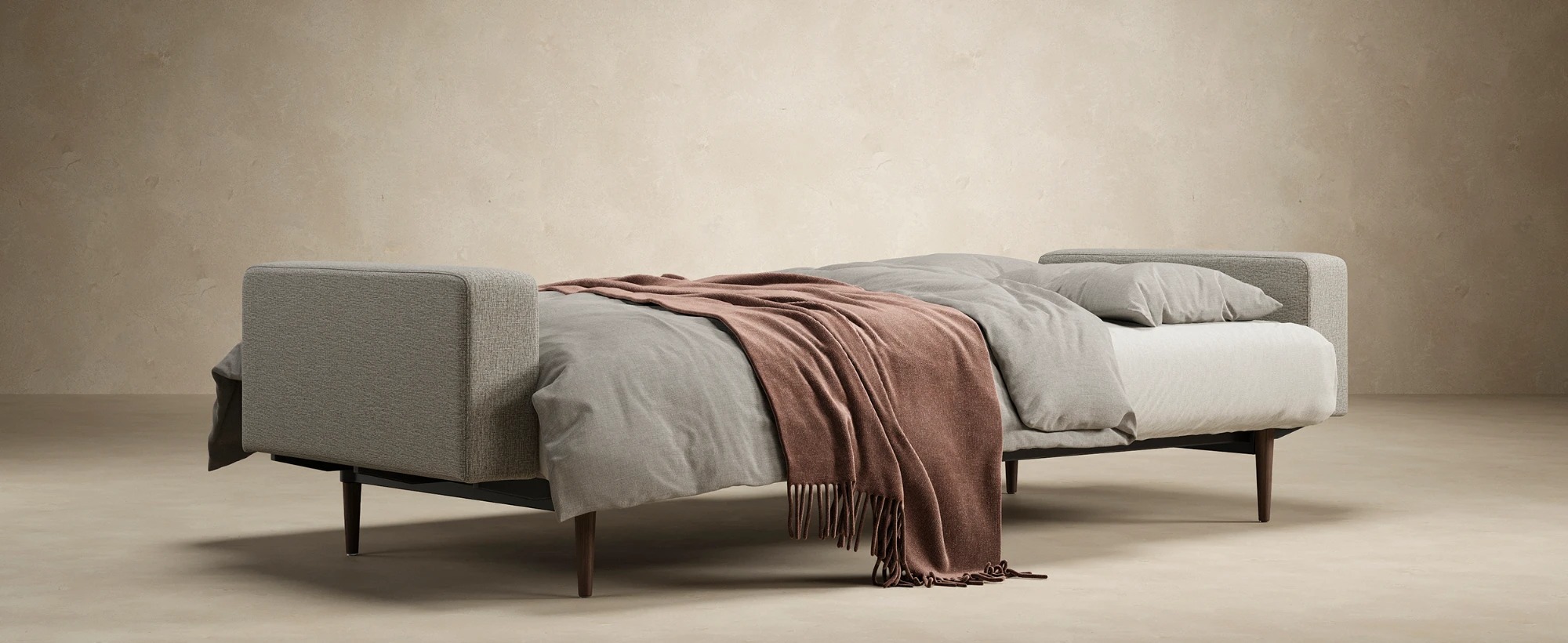 Dublexo Deluxe Fabric Sofa Bed w/Arms & Dark Wood Styletto Legs