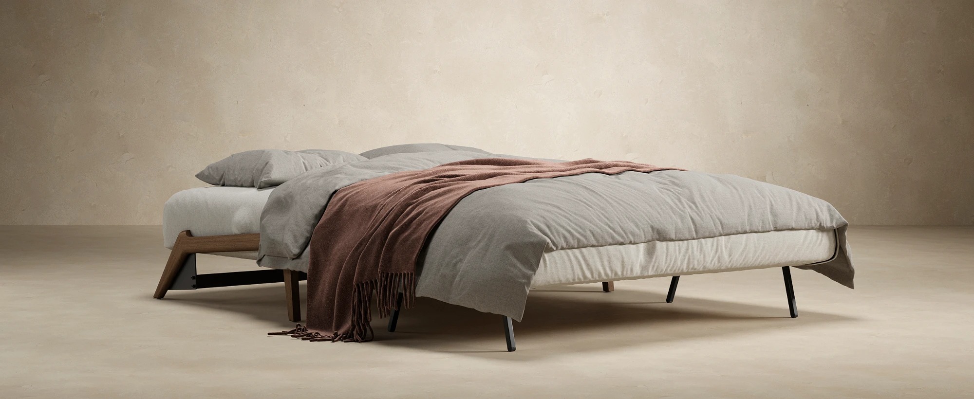 Cubed Deluxe Fabric Sofa Bed w/Dark Wood Legs, Full Size