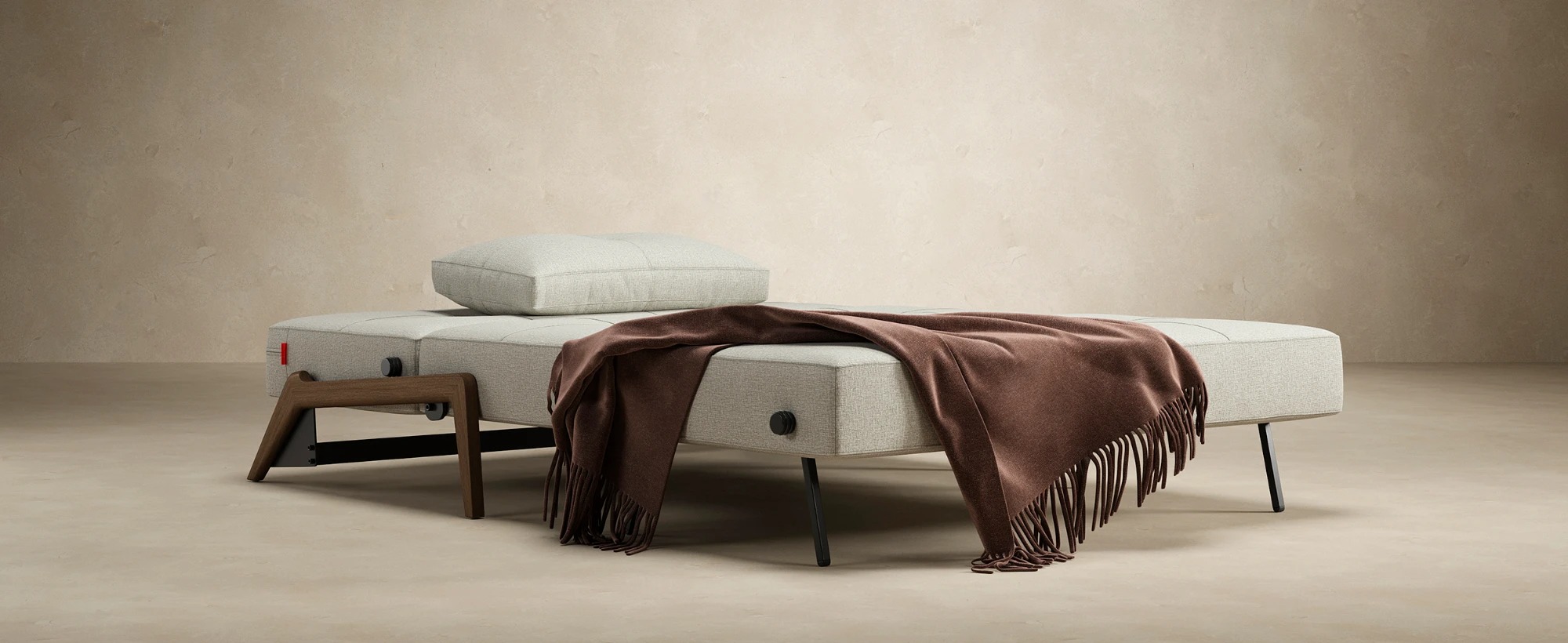 Cubed Deluxe Fabric Sofa Bed w/Dark Wood Legs, Full Size