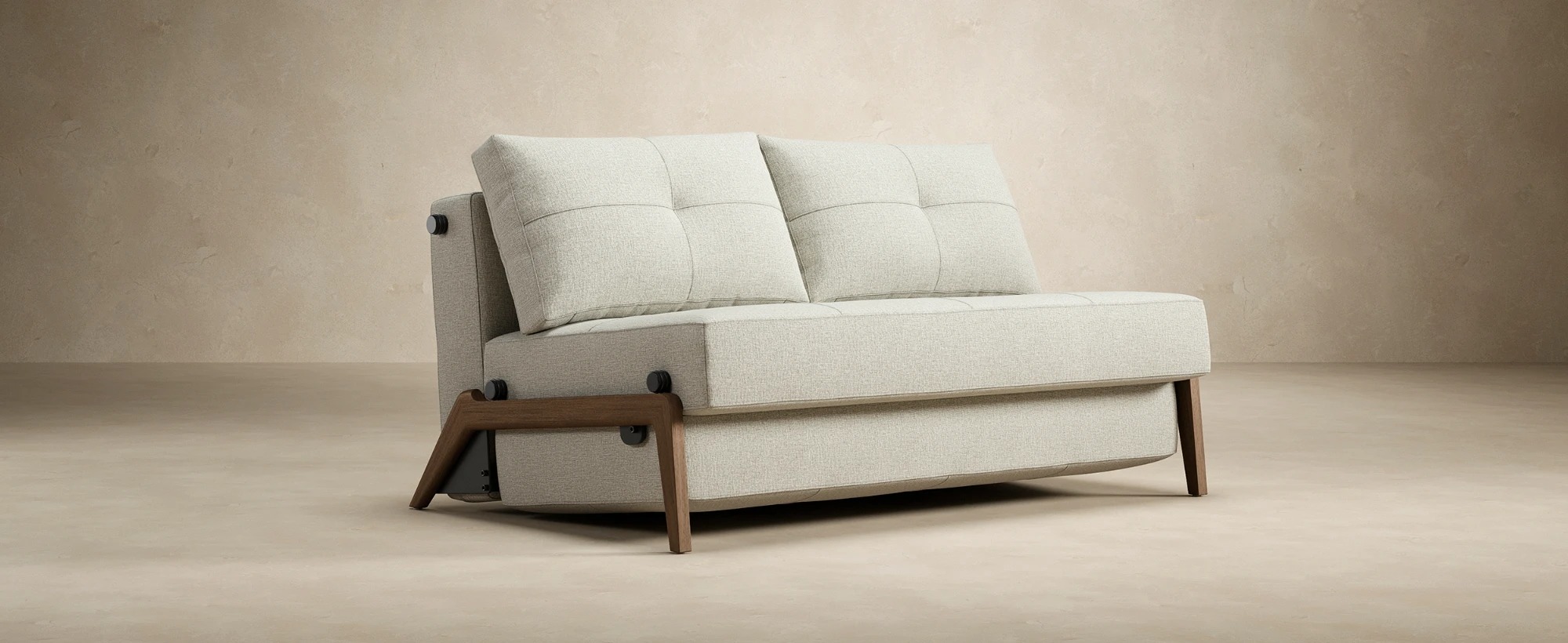 Cubed Deluxe Fabric Sofa Bed w/Dark Wood Legs, Full Size