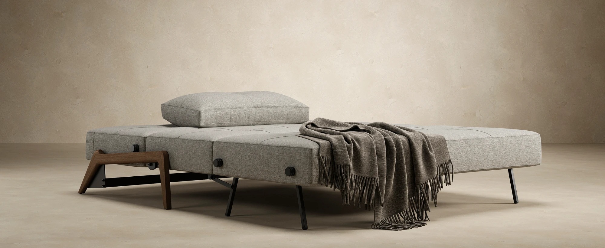 Cubed Deluxe Fabric Sofa Bed w/Dark Wood Legs