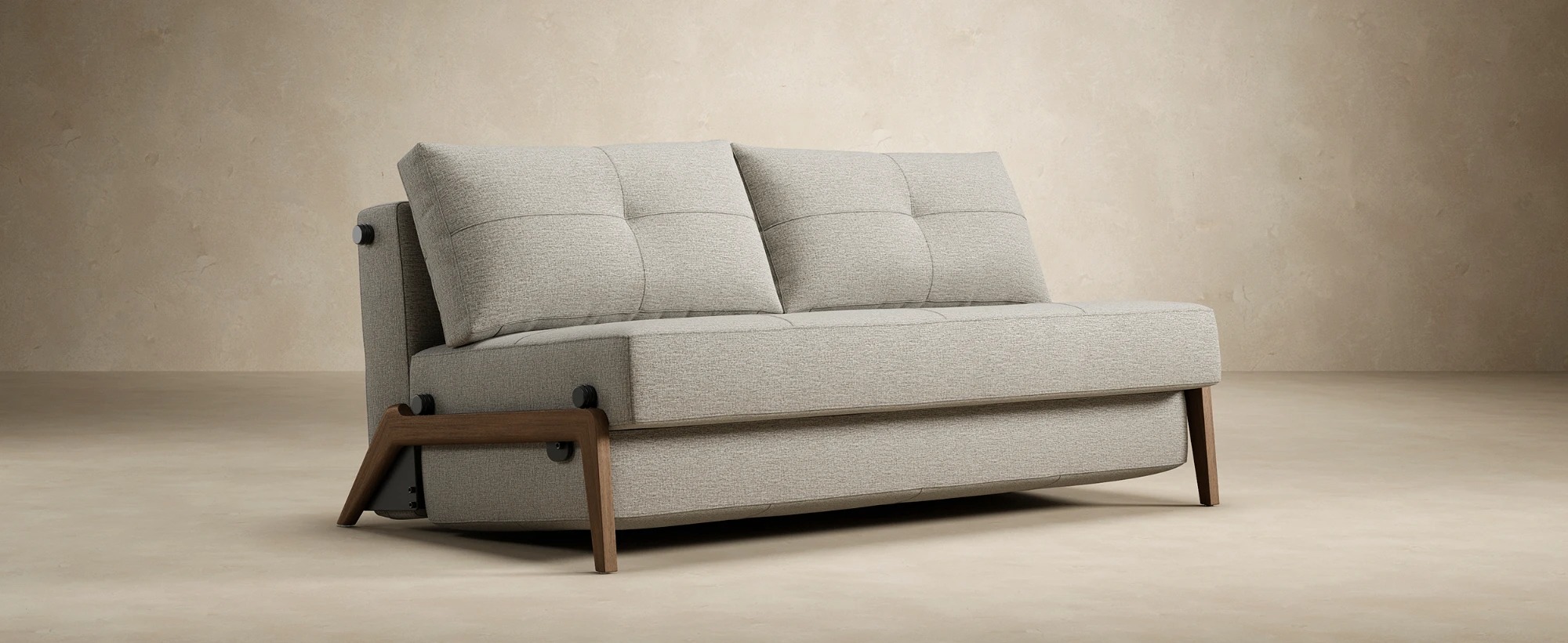 Cubed Deluxe Fabric Sofa Bed w/Dark Wood Legs, Queen Size