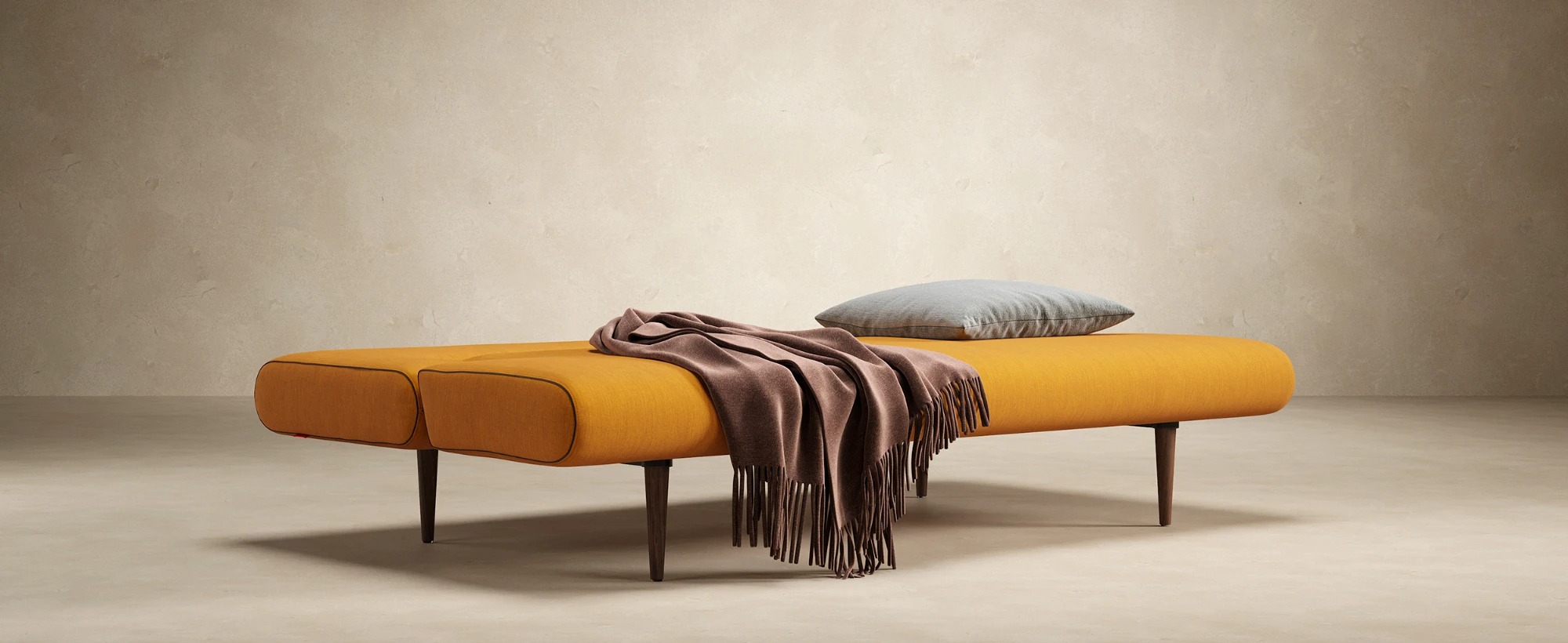 Unfurl Fabric Sofa Bed w/Dark Wood Legs