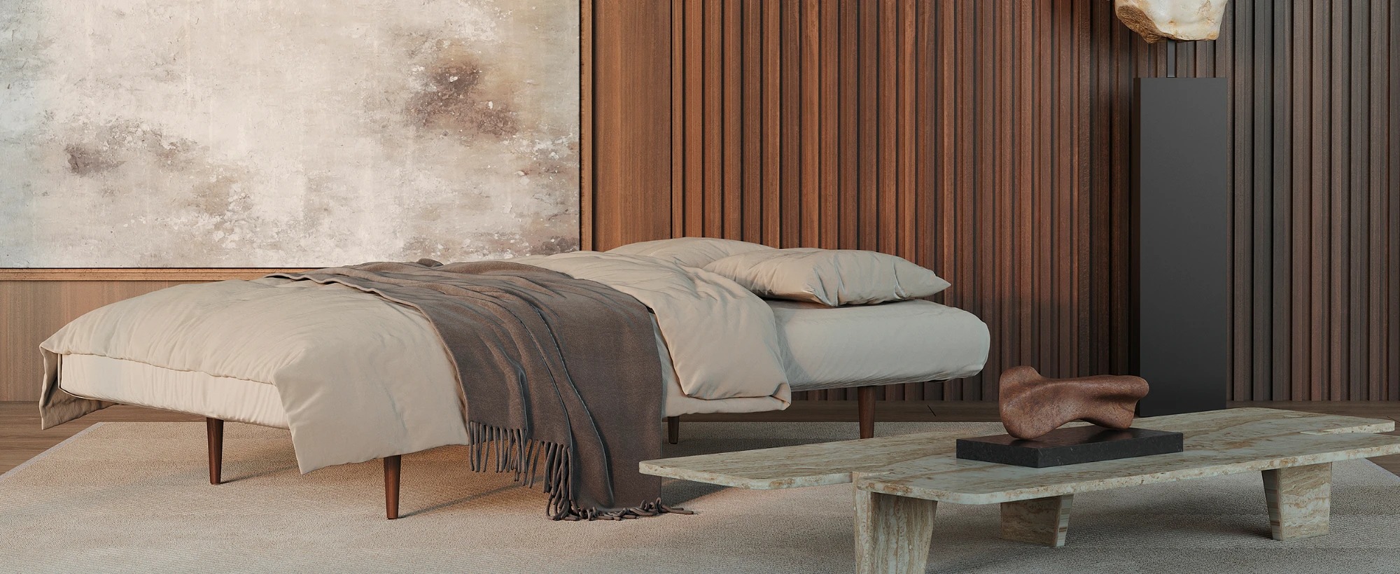 Unfurl Fabric Sofa Bed w/Dark Wood Legs