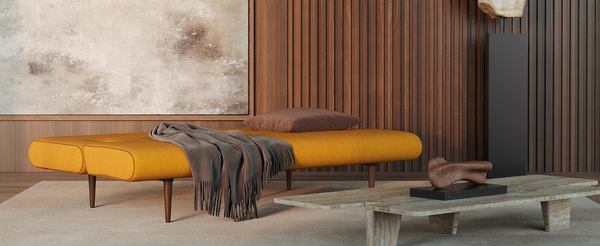 Unfurl Fabric Sofa Bed w/Dark Wood Legs