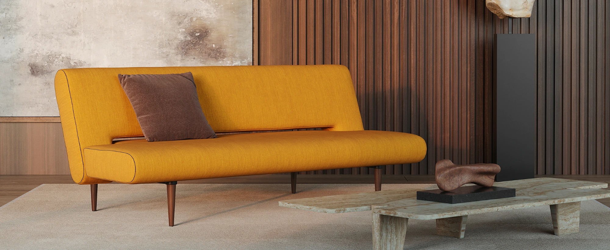 Unfurl Fabric Sofa Bed w/Dark Wood Legs