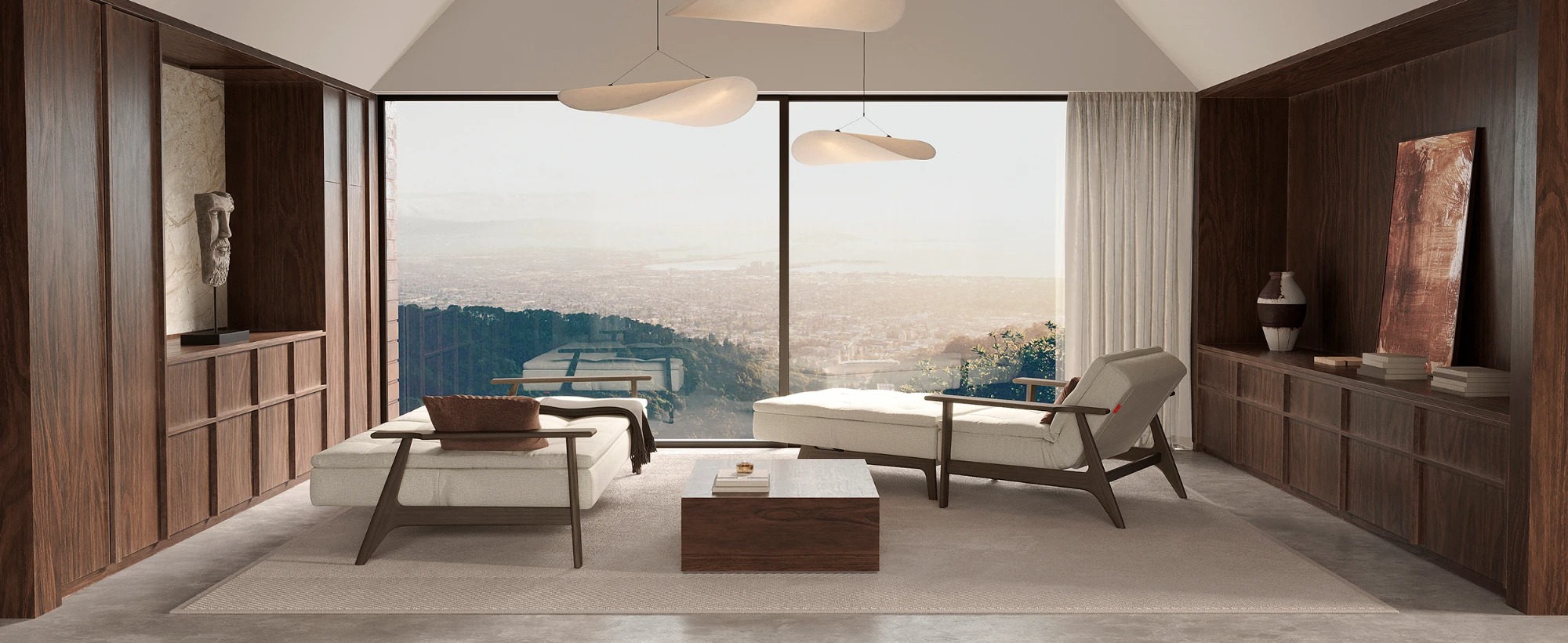 Dublexo Frej Fabric Sofa Bed w/Smoked Oak Arms & Legs