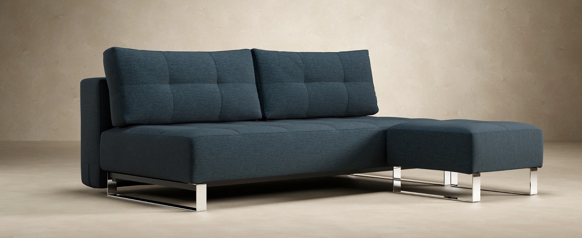 Deluxe Excess Fabric Ottoman w/Chrome Legs