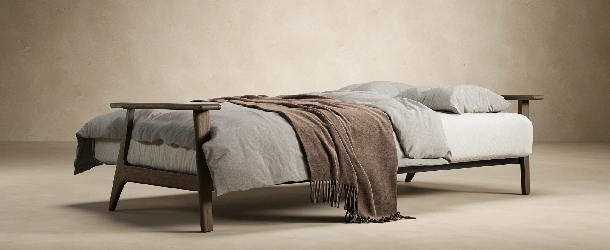 Dublexo Frej Fabric Sofa Bed w/Smoked Oak Arms & Legs
