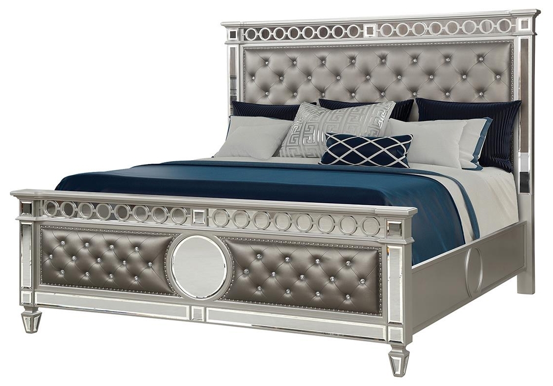 1pc Silver Finish King Size Black Velvet Upholstered