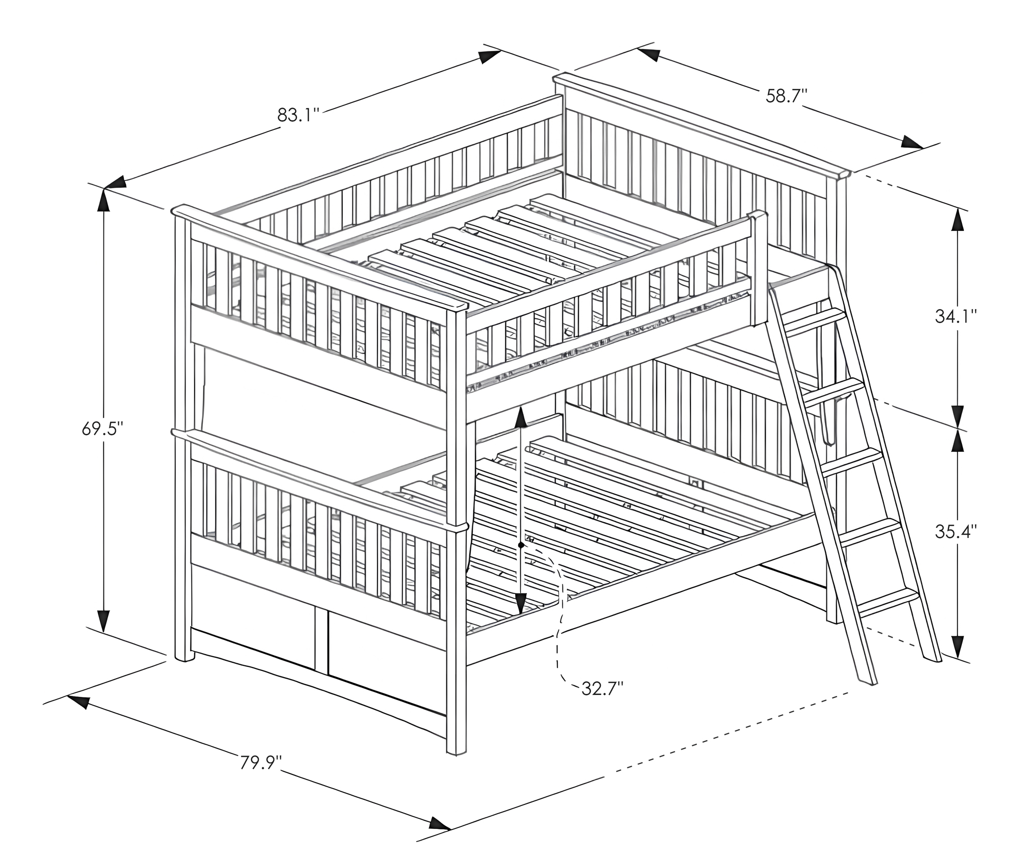 Ginger Wood Bunk Bed, Full/Full Size