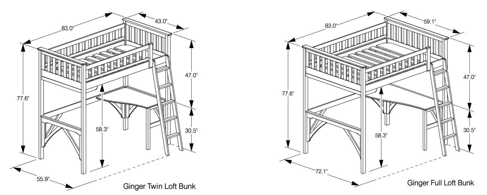 Westwood Chocolate Wood Loft Bed
