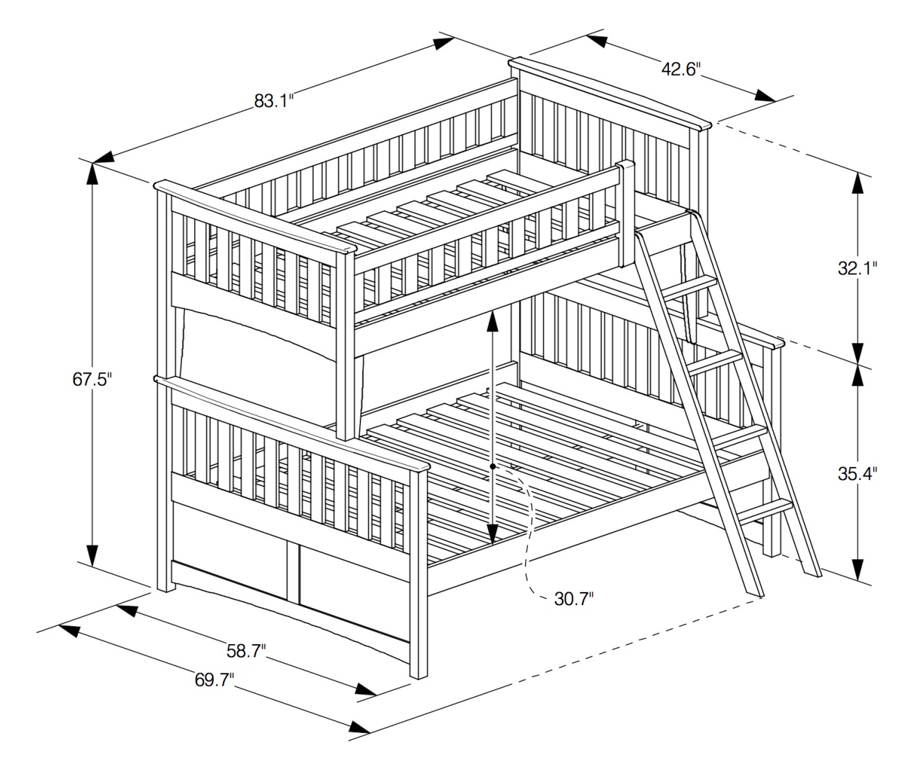 Ginger Wood Bunk Bed, Twin/Full Size