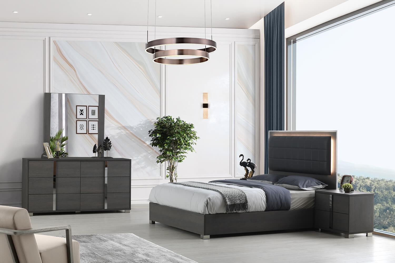 Giulia Premium Leatherette LED Bedroom Set