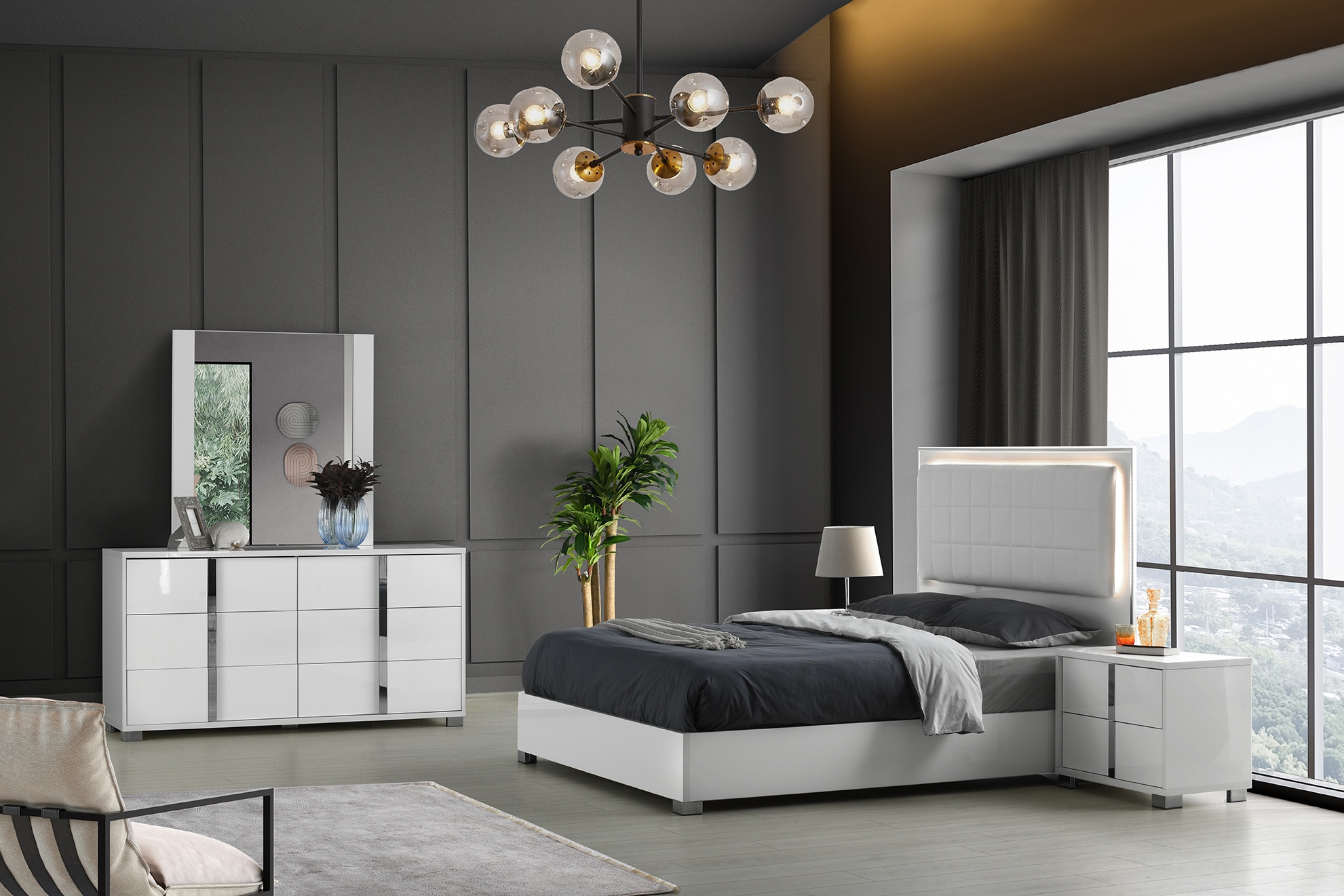 Giulia Premium Leatherette LED Bedroom Set