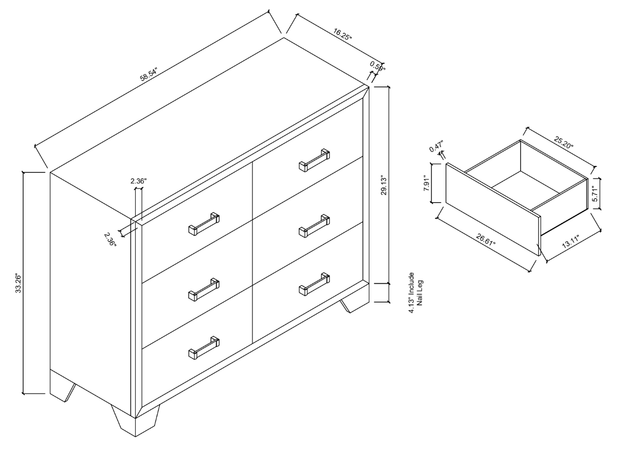 Micah MDF Double Dresser w/6 Drawers