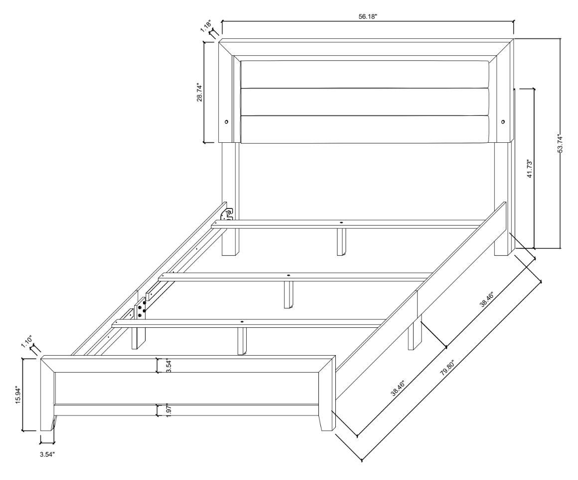Luccia Wood Panel Bed w/LED Light, Full Size