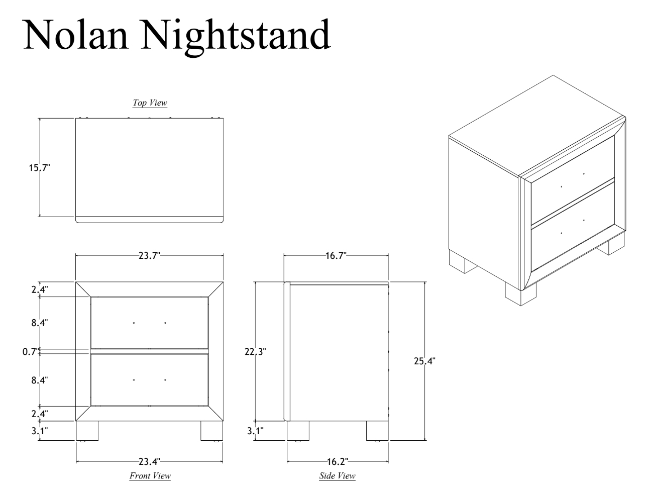 Nolan MDF/Wood Nightstand w/2 Drawers