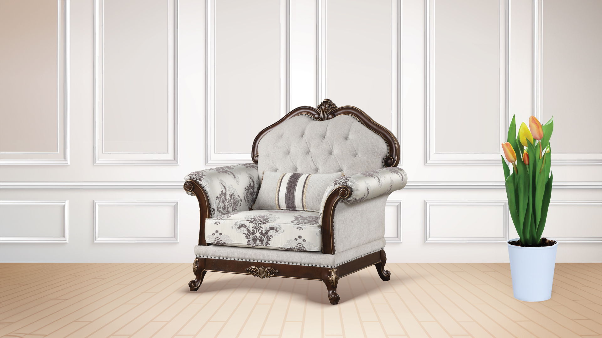 Gloria Button Tufted Fabric Chair